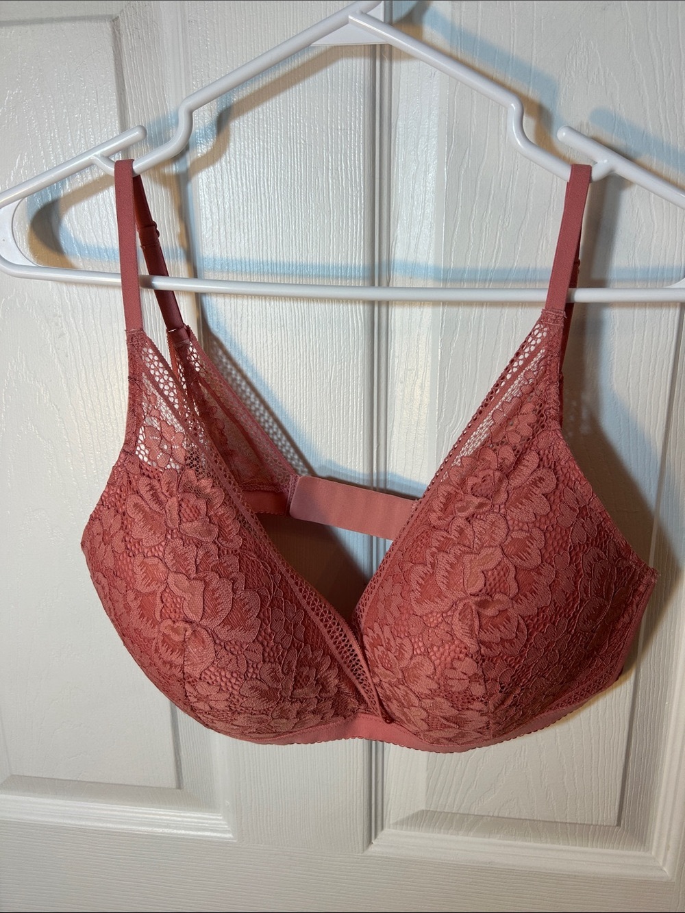 knix wireless Floral Lace Plunge Bra in Dusty Rose XXL